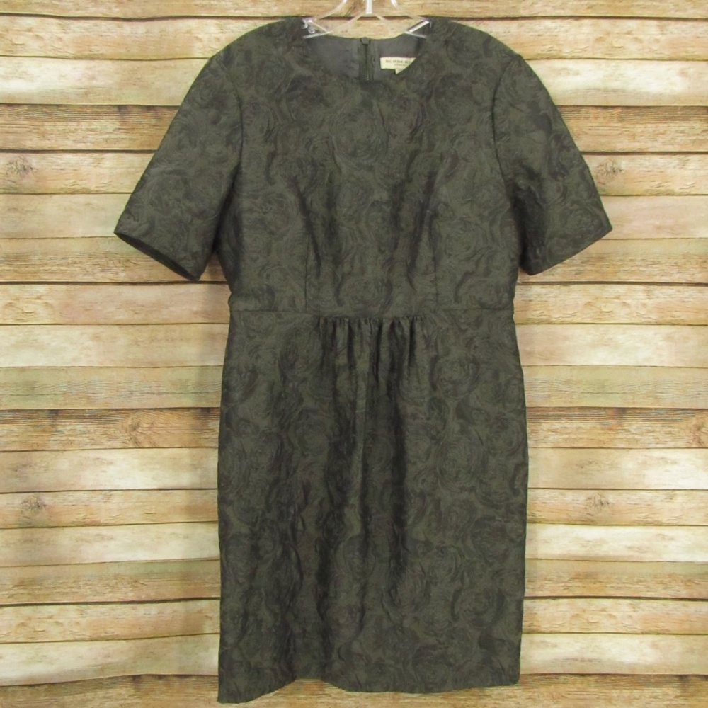 Burberry London Green Floral Damask Short Sleeve Dress Women's 12